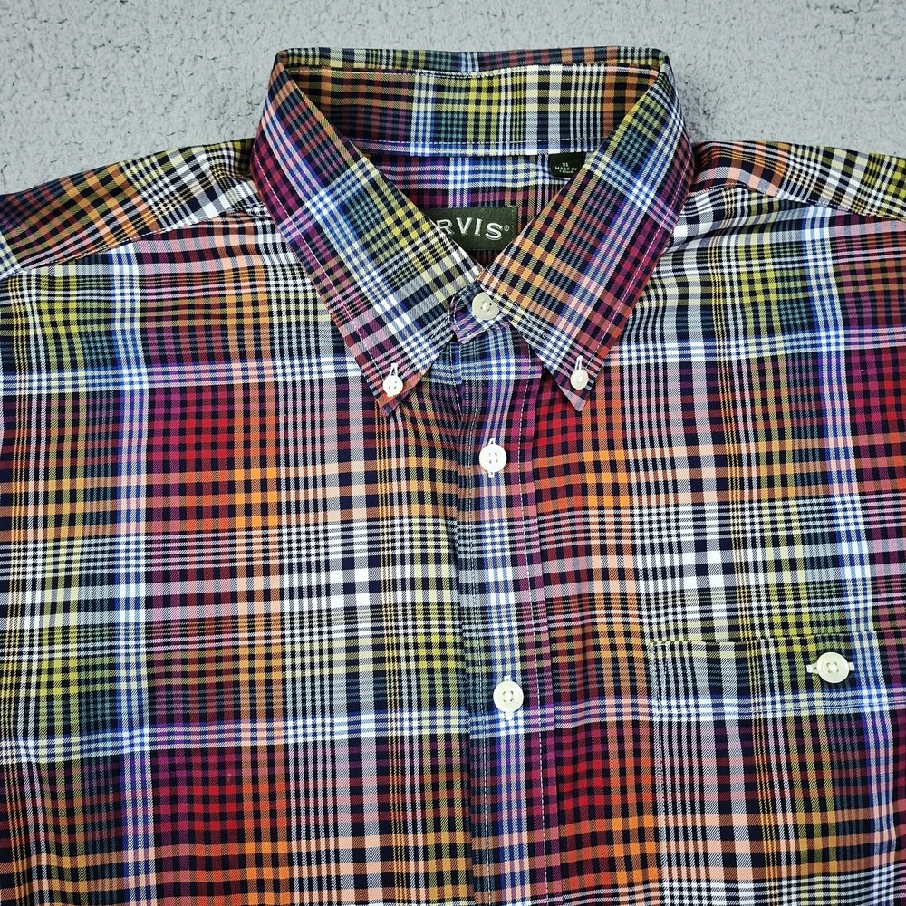 Orvis Signature Collection Mens XL Shirt Long Sleeve Block Plaid Colorful Button